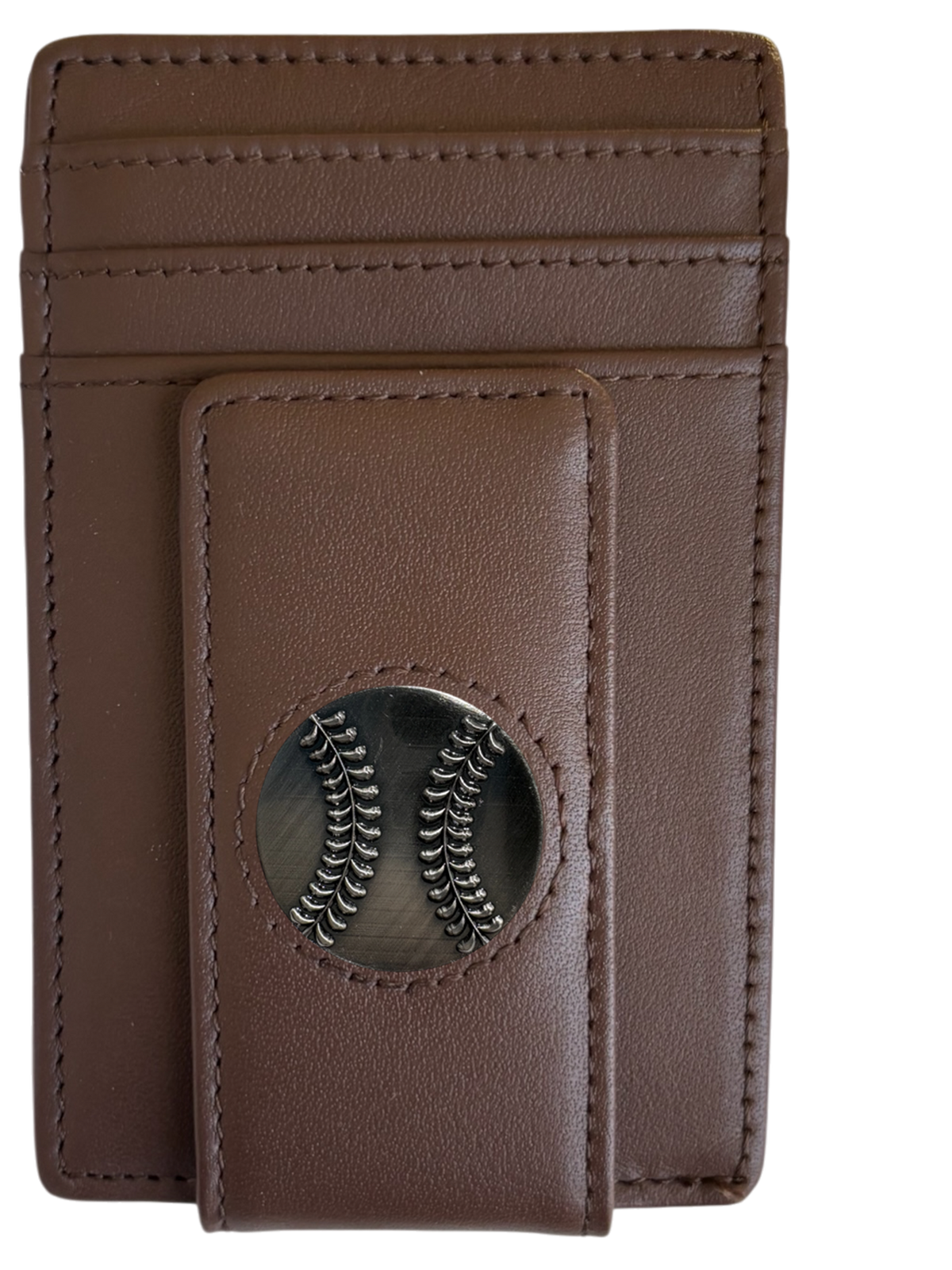 Dark brown full-grain leather Icon Wallet with baseball icon
