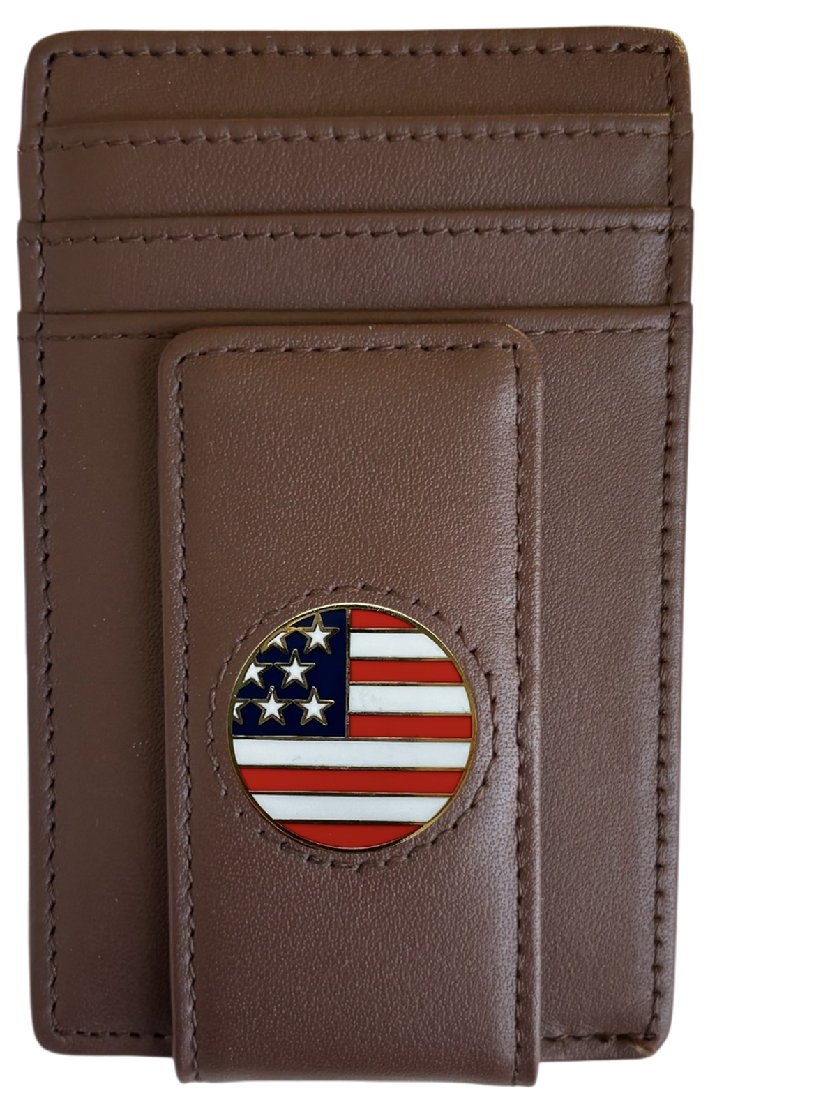 Dark brown full-grain leather Icon Wallet with American flag icon