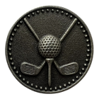 Golf icon with crossed clubs and ball on tee in silver